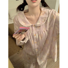 批发实拍实价韩版甜美可爱娃娃领宽松休闲卡通秋冬<b class='q'>全棉</b>磨毛家居服套装