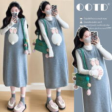 批发实拍~2024秋<b class='q'>冬</b>新款韩版时尚甜美减龄立体小兔打底上衣+马甲裙