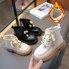 批发女童马丁靴儿童软底潮靴2024<b class='q'>秋</b>冬新款童鞋加绒花朵短靴英伦风皮靴