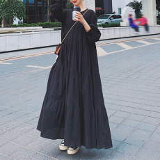 批发秋装新款日韩风ins女装大摆连衣<b class='q'>裙</b><b class='q'>灯笼</b>长袖赫本风长<b class='q'>裙</b>