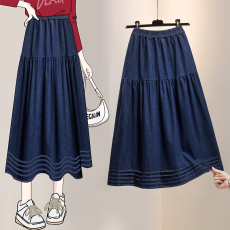 批发实拍大码女装2026春款韩版<b class='q'>牛仔</b>半身<b class='q'>长裙</b>微胖MM显瘦大摆裙<b class='q'>牛仔</b>裙