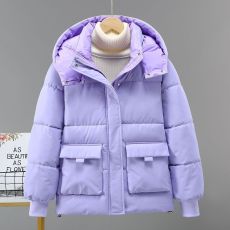 批发2024年<b class='q'>冬</b>季新款羽绒棉服女小个子短款连帽气质时尚工装保暖外套