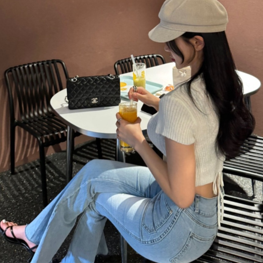 지금 더블 포켓 연삭 화이트 슬림해 보이는 부츠컷 청바지