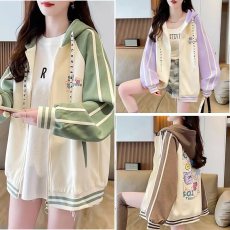 批发实拍潮牌拼色纯棉棒球服外套女春秋2024新款初高中生宽松休闲<b class='q'>卫衣</b>