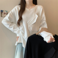 批发实拍大码女装胖MM时尚显瘦休闲不规则复古卫衣上衣秋冬