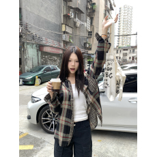 批发甜酷chic风撞色双面格纹拼接衬衫女2026<b class='q'>休闲</b>宽松防晒外套长袖上衣