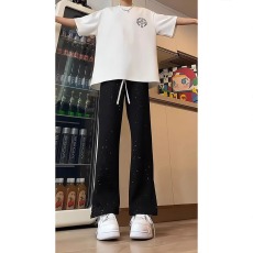 批发满天星裤子男小众设计感侧边拉链卫裤2024秋季美式高街休闲微喇裤