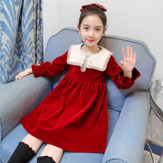 批发女童连衣裙新款秋装拜年服红色小女孩学院风公主裙儿童装裙子<b class='q'>春</b>季