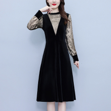 批发女装连衣裙2026秋季<b class='q'>新款</b>气质显瘦时尚金丝绒裙子中年妈妈假两件