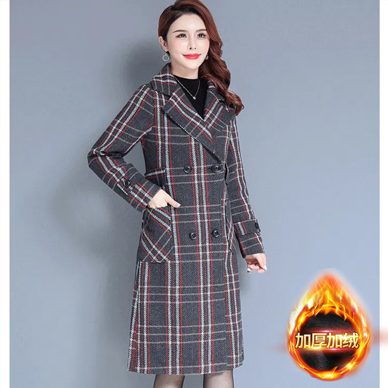 350 dragon and phoenix woolen coat women's long 2024 new thickened warm houndstooth plaid woolen coat