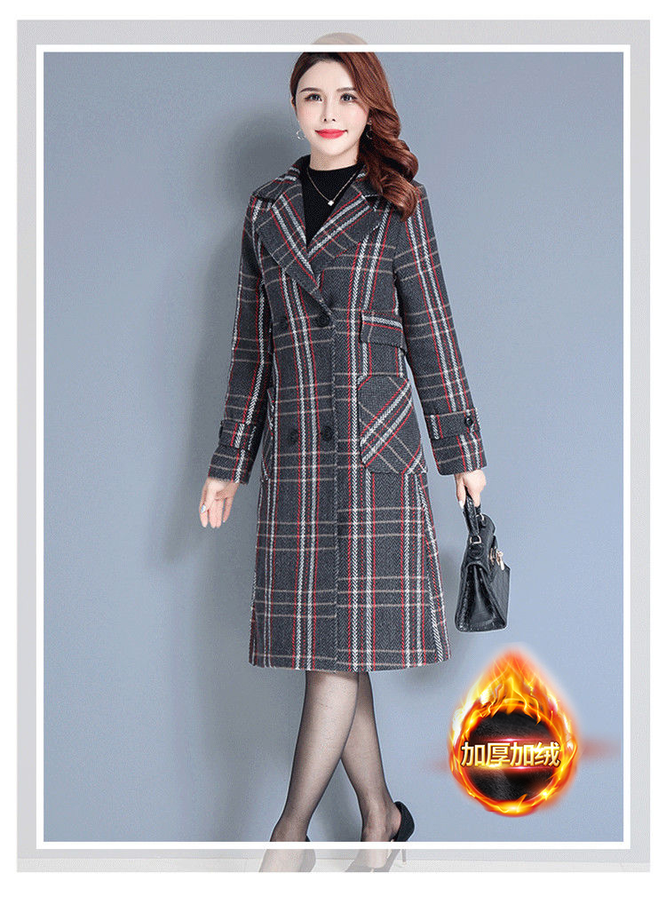 350 dragon and phoenix woolen coat women's long 2024 new thickened warm houndstooth plaid woolen coat