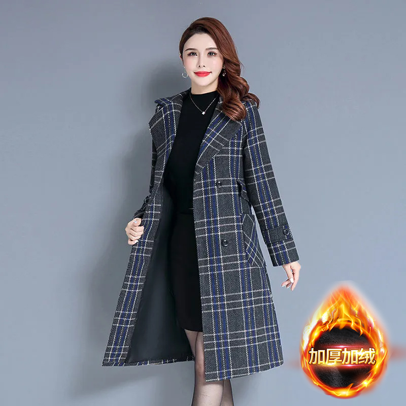 350 dragon and phoenix woolen coat women's long 2024 new thickened warm houndstooth plaid woolen coat