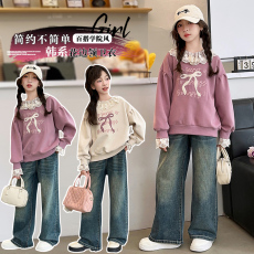 批发| 官图实价 | 纯棉华棉 | 后包领 | 秋季中大童刺绣蕾丝拼接卫衣