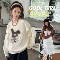 批发| 官图实价 | 纯棉华棉 | 后包领 | 秋季中大童立体花边拼接卫衣