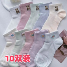 批发<b class='q'>袜子</b>10双装女2024夏季薄日系纯色糖果色ins潮中筒棉袜堆堆袜