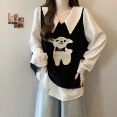 批发实拍~胖MM<b class='q'>大</b>码快乐小羊假两件<b class='q'>衬衫</b><b class='q'>童</b>趣减龄显瘦百搭小衫