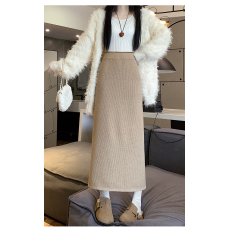 批发加绒加厚针织<b class='q'>半身</b>裙女秋冬新款小个子直筒开叉a字<b class='q'>包臀</b><b class='q'>长裙</b>