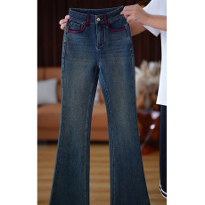 批发实价有货美式蓝色高腰微喇<b class='q'>牛仔裤</b>女春秋梨型身材窄版<b class='q'>修身</b>直筒长裤