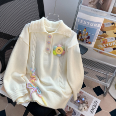 批发高品质 秋冬季新款超温柔设计感针织毛衣立体装饰宽松<b class='q'>上衣</b>服