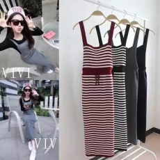 批发2025新款百搭修身长裙交叉背带后开叉包臀针织一步裙<b class='q'>连衣裙</b>