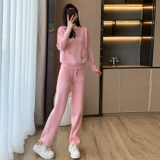 批发实拍  2025秋冬新款韩版简约风连帽衫套头卫衣时尚宽松打底两件套