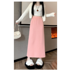批发加绒加厚针织<b class='q'>半身</b>裙女秋冬新款小个子直筒开叉a字<b class='q'>包臀</b><b class='q'>长裙</b>
