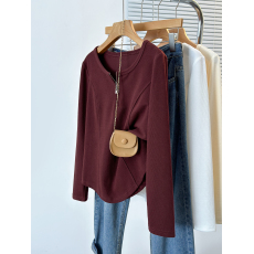 批发实拍2026春装新款胖mm大码<b class='q'>女</b>韩版半拉链修身显瘦长袖上衣T恤