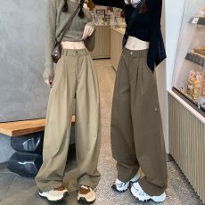 批发小香风美式工装裤子女款春夏季2026新款高腰宽松休闲运动阔腿裤女