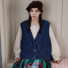 批发实拍2026春季新款日系复古宽松显瘦休闲牛仔马甲外套女