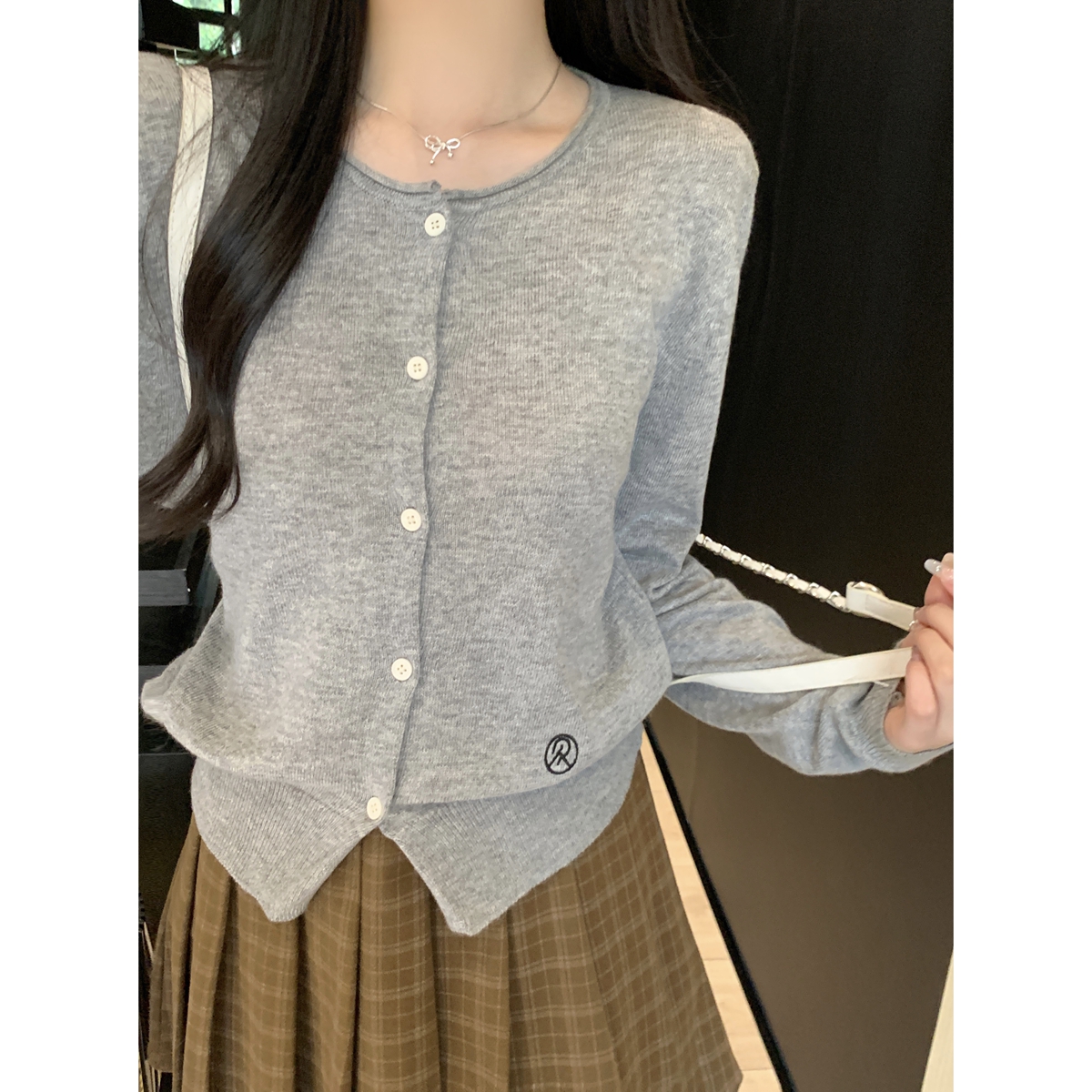 Actual shot of autumn and winter Korean style versatile contrasting color striped single-breasted 6 wool knitted long beard cardigan jacket top