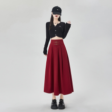 批发2026实拍百褶<b class='q'>中长款</b><b class='q'>西装</b>裙国风法式赫本纯色大摆裙遮胯A字伞裙潮