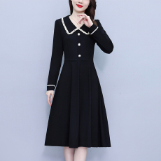 批发时尚洋气修身显瘦大码女装胖mm妹妹长袖连衣裙子春秋季<b class='q'>新款</b>娃娃领