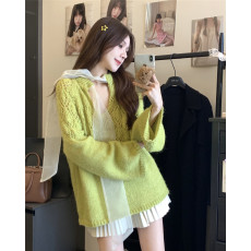 批发实拍实价~设计感<b class='q'>镂空</b>系带绿色针织韩系温柔软糯宽松上衣