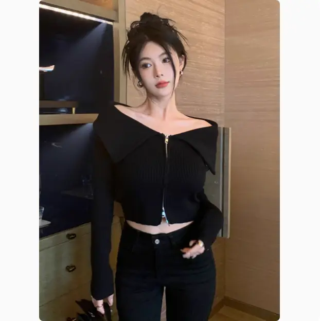 오프숄더 지퍼 니트 상세 이미지 2