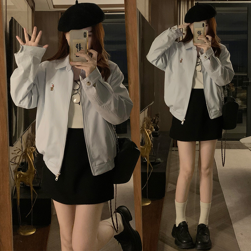 실사 빛 산소 부서 babyblue 라미 면 rl 자수 느긋한 느슨함 센스 재킷 재킷