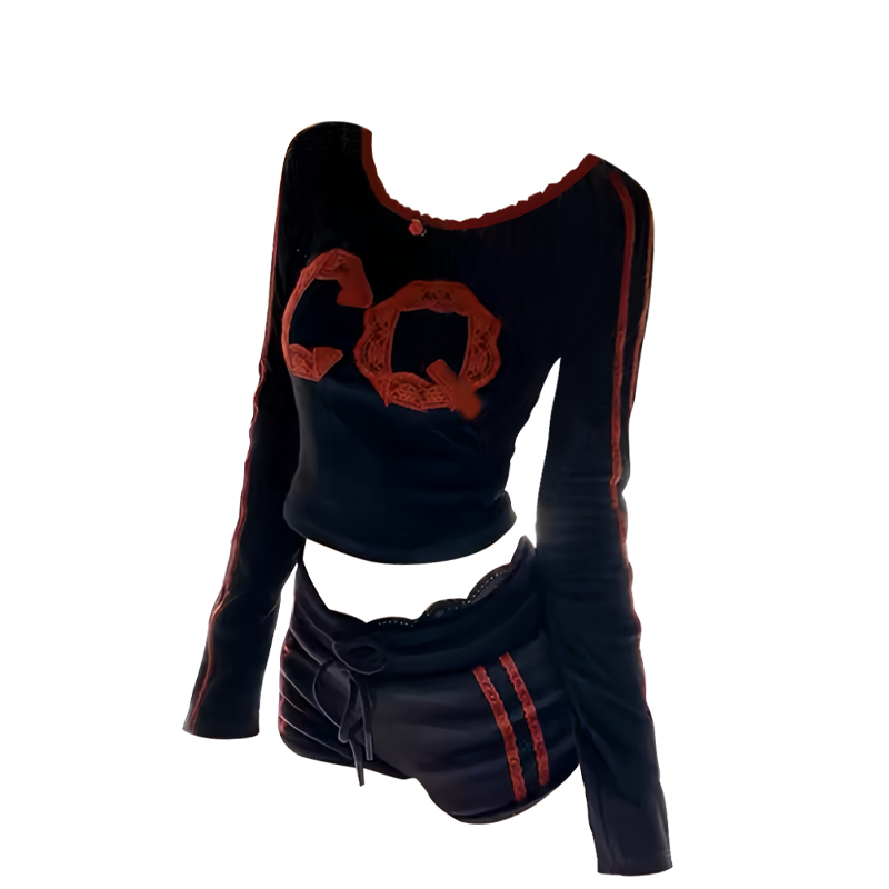 2024 early autumn new design letter round neck pullover knitted top lace shorts autumn matching set