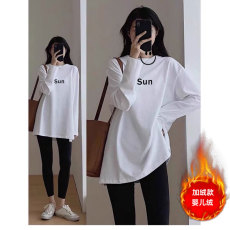 批发时尚简约白色<b class='q'>T</b><b class='q'>恤</b>女加绒2024秋冬新款休闲百搭OL宽松显瘦套头上衣