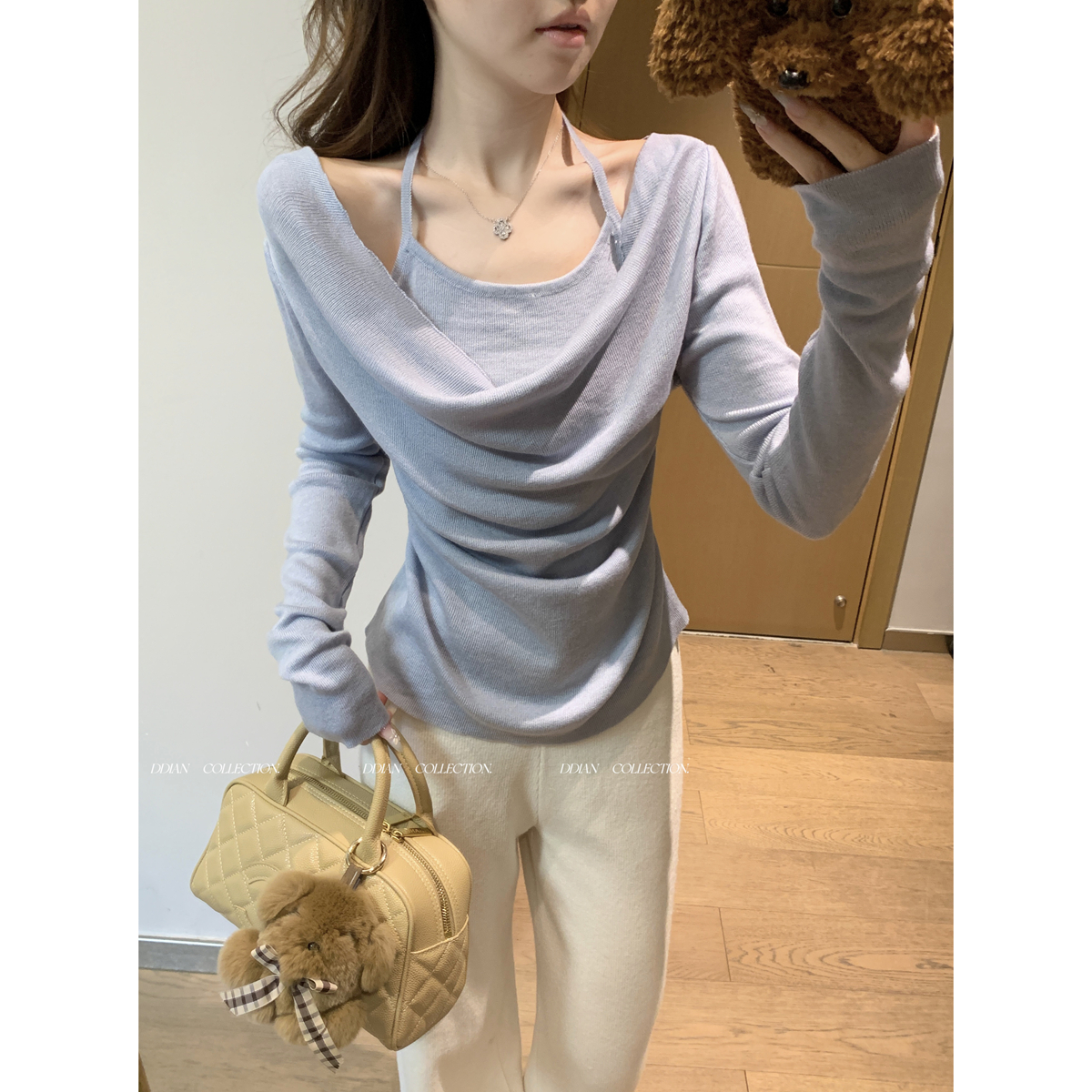 Actual shot of autumn and winter Korean style Pure Desire halterneck swing collar, slim and gentle 6 wool sweater with long-sleeved top inside