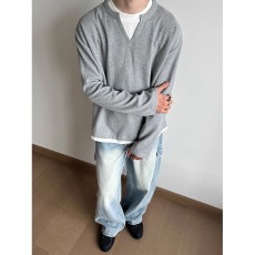 批发黑色华夫格假两件V领卫衣男潮牌美式复古重磅宽松内搭打底衫春秋