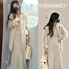 批发新品~2024秋<b class='q'>冬</b>高级感连衣裙法式温柔温柔软糯慵懒风毛衣套装