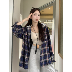 批发实拍撞色蓝色格纹连帽长袖<b class='q'>衬衫</b>女2025早秋新款复古慵懒感<b class='q'>情侣</b><b class='q'>休闲</b>