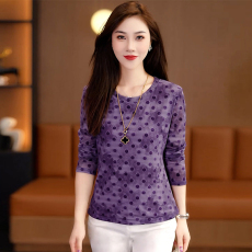 批发2026春秋新款时尚波点网纱高弹T恤上衣修身洋气内搭长袖<b class='q'>打底衫</b>潮