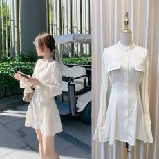 批发早春新款收腰长袖缎面衬衫<b class='q'>连衣裙</b>高级感气质修身休闲衬衣裙