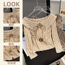 批发实拍 法式别致掐腰露锁骨一字肩上衣女早秋新款设计感小众长袖<b class='q'>T</b><b class='q'>恤</b>