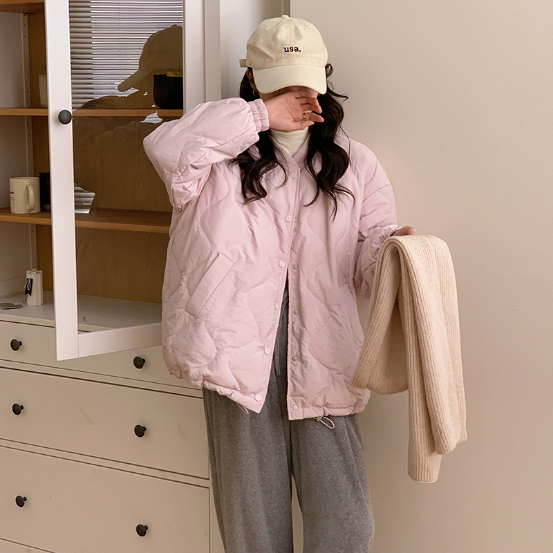 實拍2024冬季寬鬆慵懶風菱格bf羽絨服女oversize顯瘦棉衣棉服外套