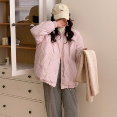 Photographed 2024 Winter Loose and Casual Gingham BF Down Jacket for Women Oversize Slimming Cotton Coat Cotton Outerwear