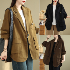 批发实拍大码女装复古时尚休闲宽松显瘦<b class='q'>西装</b>欧版工装款外套秋
