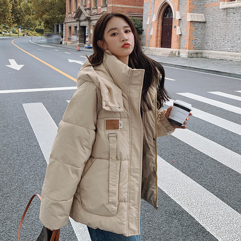 Green design down jacket for women winter 2024 new Korean style loose thickened hooded short cotton jacket trendy