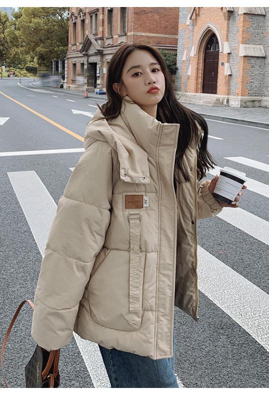 Green design down jacket for women winter 2024 new Korean style loose thickened hooded short cotton jacket trendy