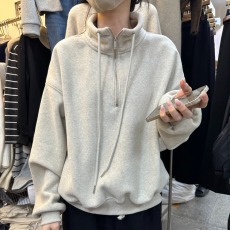 批发华棉秋冬新款<b class='q'>韩版</b>宽松高领拉链设计通勤休闲百搭套头卫衣女